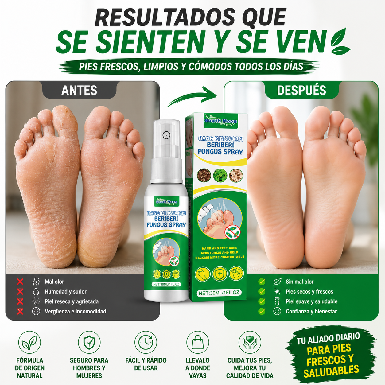 Pack x6 FootFresh™ Spray Purificante para el Cuidado Diario de los Pies | Ayuda a Combatir el Mal Olor, Refrescar y Mantener unos Pies con Mejor Apariencia + 🎁 Guía "21 Secretos para unos Pies Sanos" + Envío Gratis