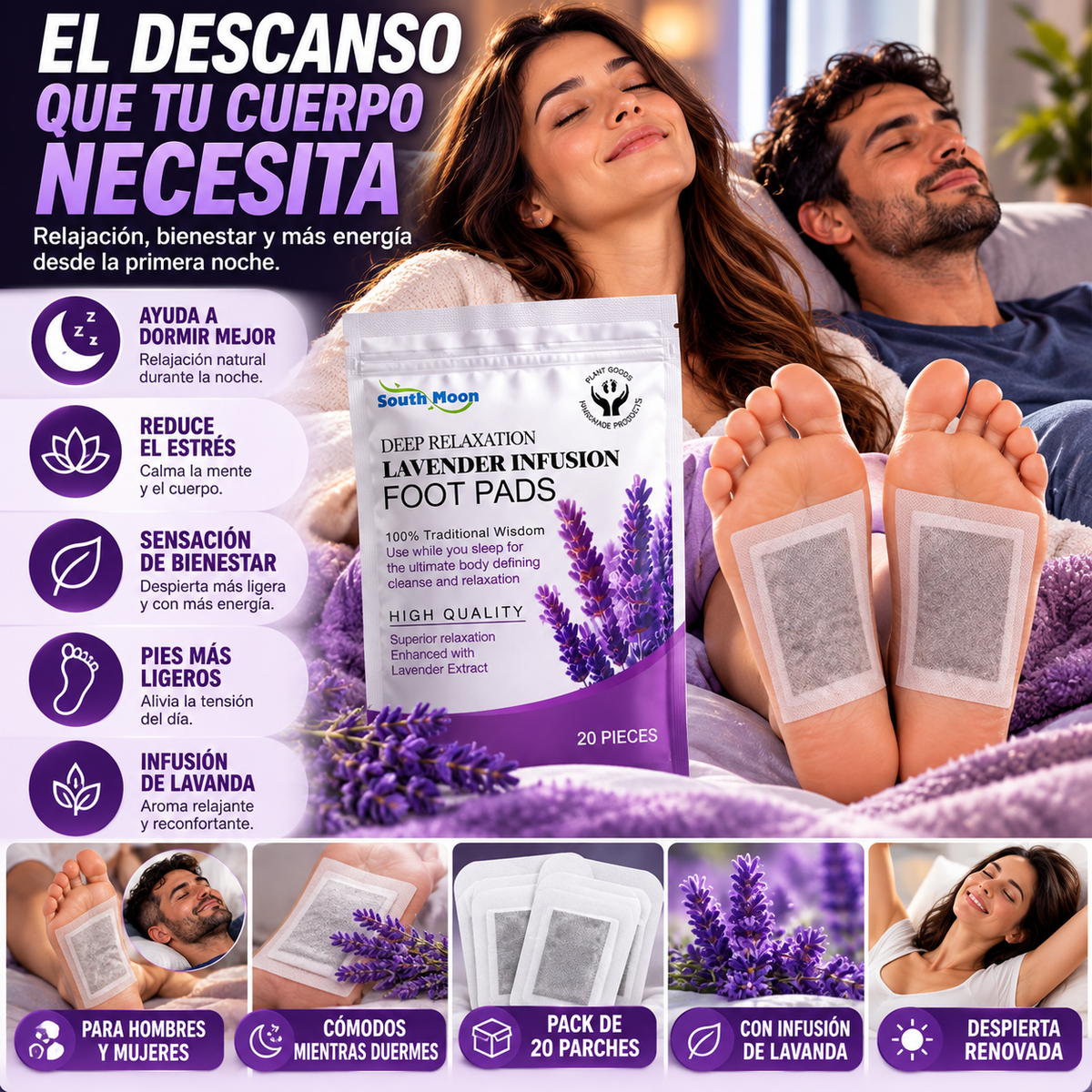 20 Parches de Lavanda para Dormir + DETOX + 🎁 Guía “21 Secretos para Dormir Profundamente y Despertar con Energía” + Envío Gratis