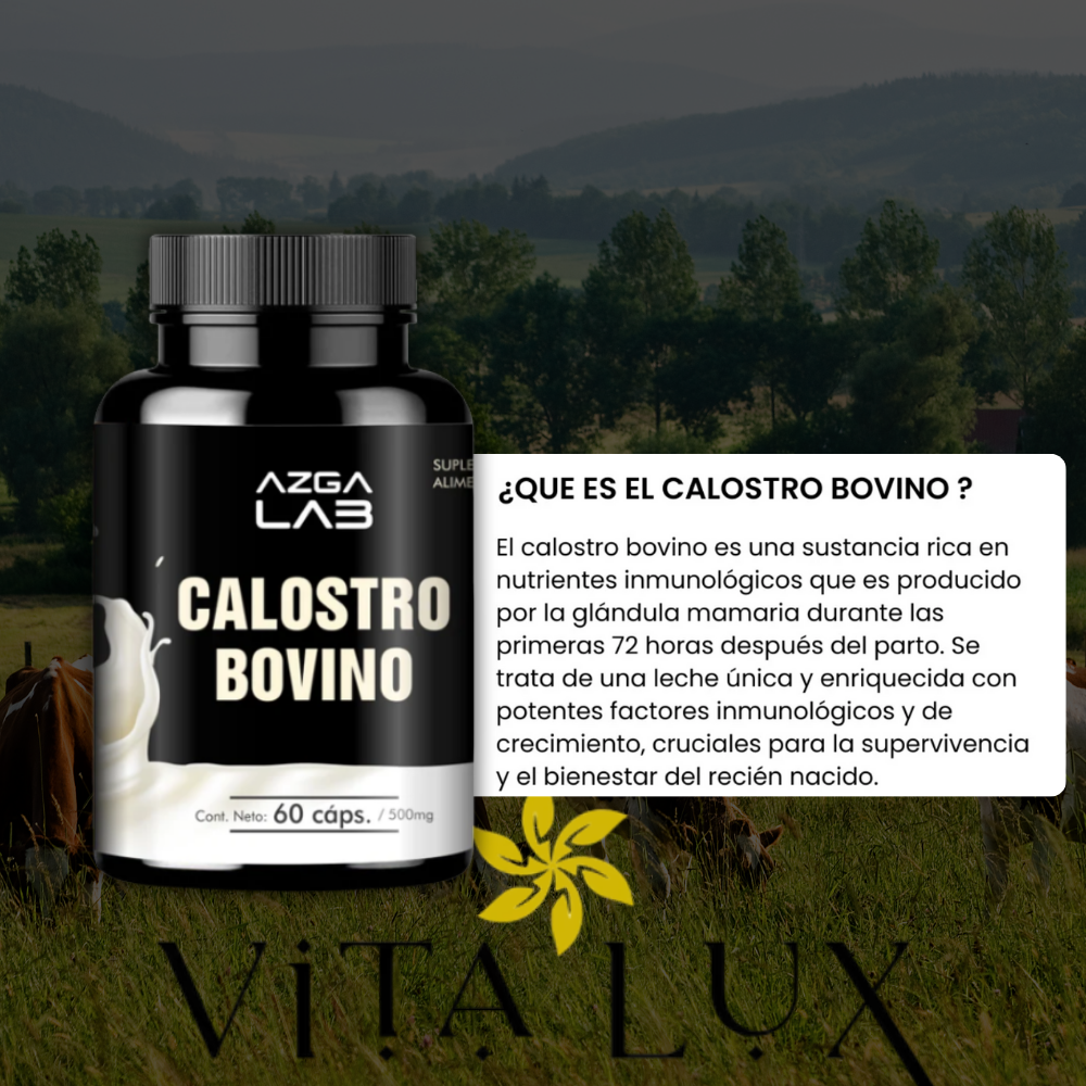 Calostro Bovino VitaluX™ Premium 60 Cápsulas | Defensas Fuertes, Energía y Metabolismo Saludable 🌱