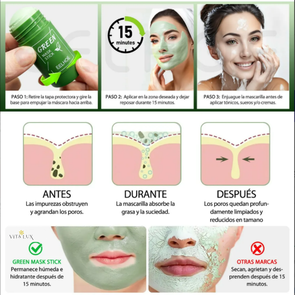 Pack 3x1 Green Mask Stick™ – Mascarilla Detox Anti-Impurezas | Limpia Poros, Reduce Acné y Controla Grasa + 🎁 Guía “10 Rutinas de Skincare Piel de Porcelana” + Envío Gratis