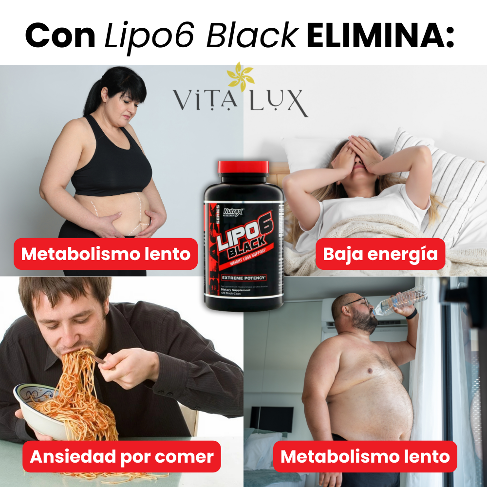 60 Caps Lipo-6 Black Ultra Concentrate™ – QUEMA GRASA EXTREMA | Energía, Metabolismo Acelerado + 🎁 Plan 15 Días Metabolismo Turbo GRATIS + Envío Gratis