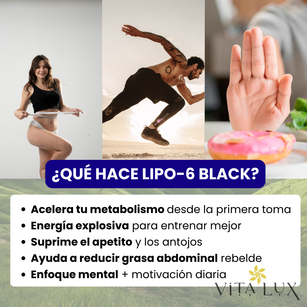 60 Caps Lipo-6 Black Ultra Concentrate™ – QUEMA GRASA EXTREMA | Energía, Metabolismo Acelerado + 🎁 Plan 15 Días Metabolismo Turbo GRATIS + Envío Gratis
