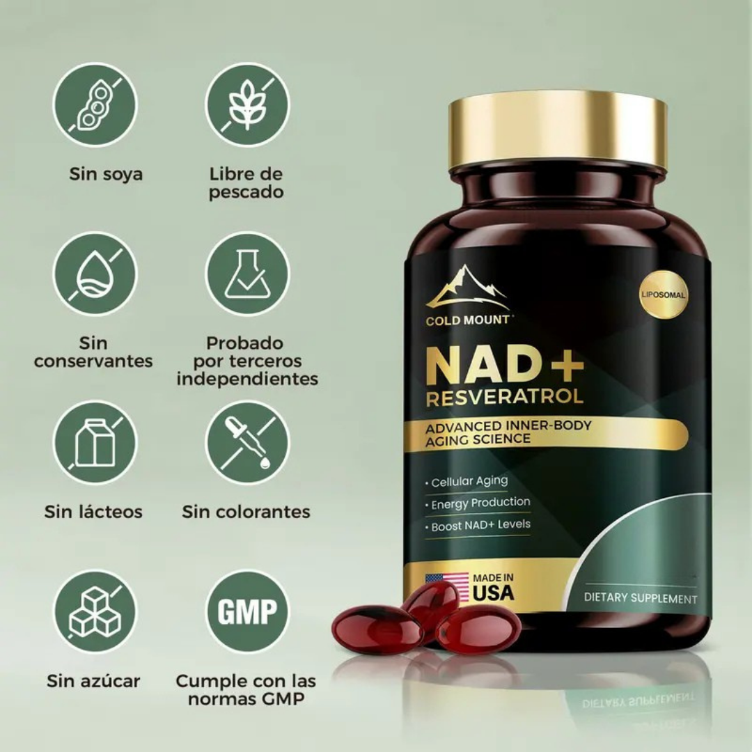 NAD + RESVERATROL PREMIUM 60 Capsulas 👩🏻‍🦱 Renueva tu Cuerpo y Vida 💪🏼