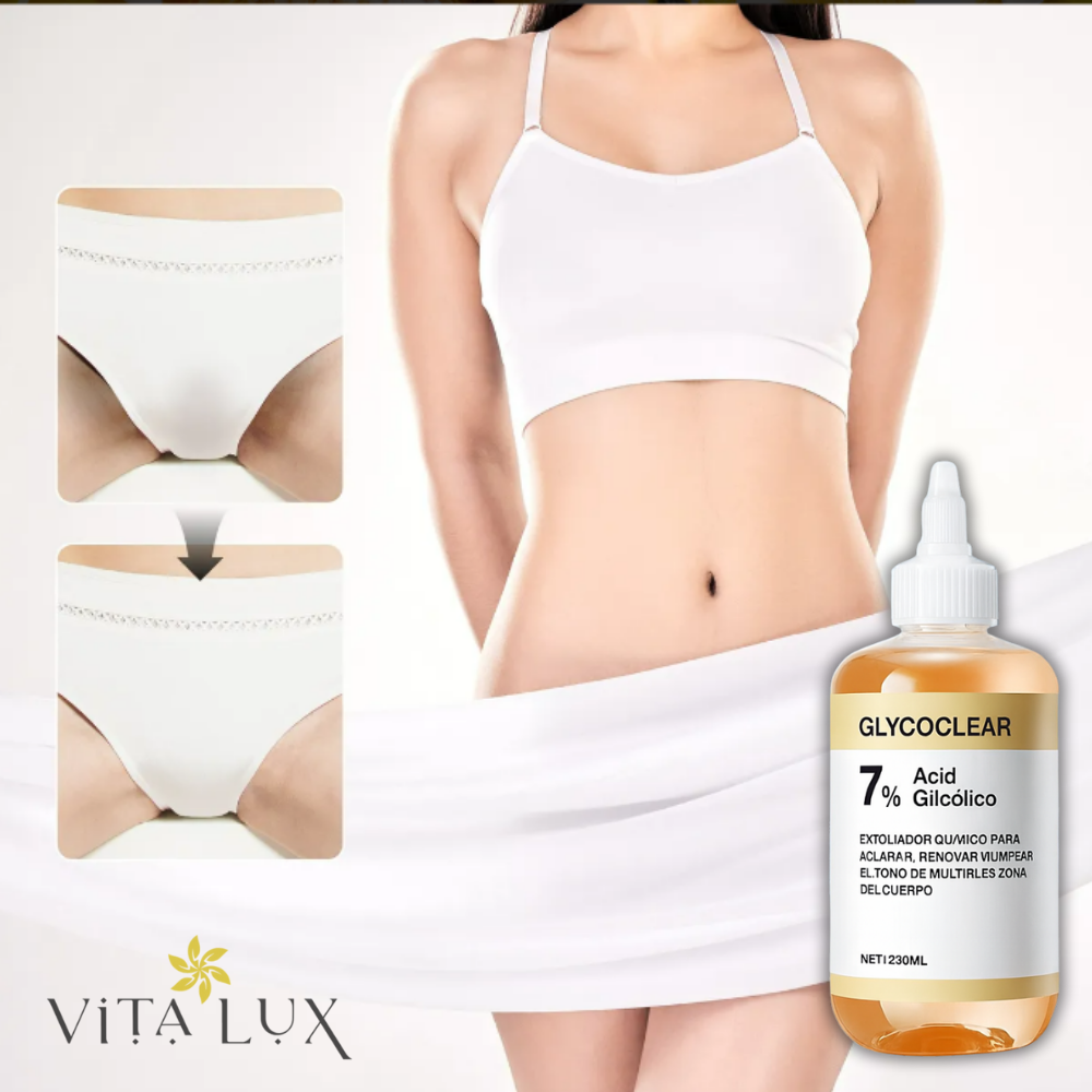 2 en 1 GlycoClear™ 7% – Solución Exfoliante Aclarante Multi-Zonas | Axilas, Entrepierna, Cuello, Rodillas, Codos y Rostro + 🎁 Guía “10 Secretos Dermatológicos para Aclarar Manchas y Lograr Piel de Porcelana” + Envío Gratis