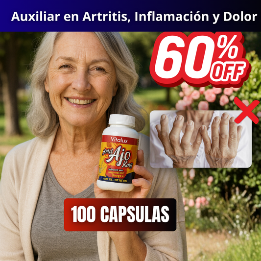 100 Cápsulas Ajo King™ – Anti-Inflamatorio Natural para Rodillas, Articulaciones y Dolor Crónico | Mejora Movilidad + Reduce Inflamación + 🎁 Guía “10 Ejercicios Terapéuticos Para Aliviar Dolor de Rodillas y Articulaciones desde Casa” + Envío Gratis