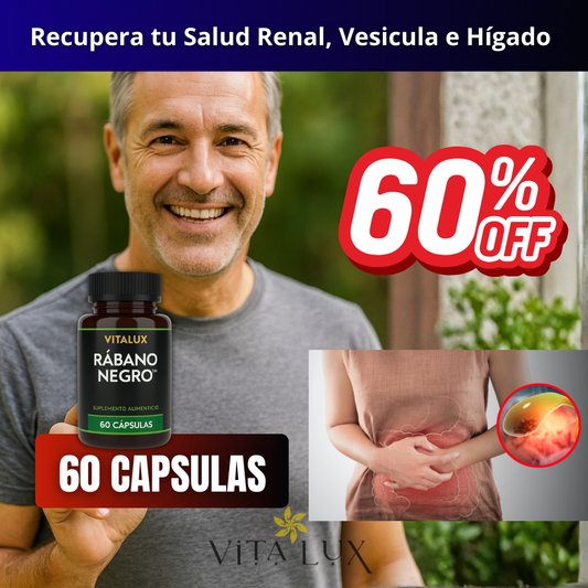 60 Caps Rábano Negro™ – Depurador Natural de Hígado, Riñones y Vesícula | Reduce Inflamación, Expulsa Toxinas y Apoya Problemas de Cálculos + 🎁 Guía “10 Secretos Naturales para Desintoxicar tu Organismo y Mejorar tu Digestión” + Envío Gratis