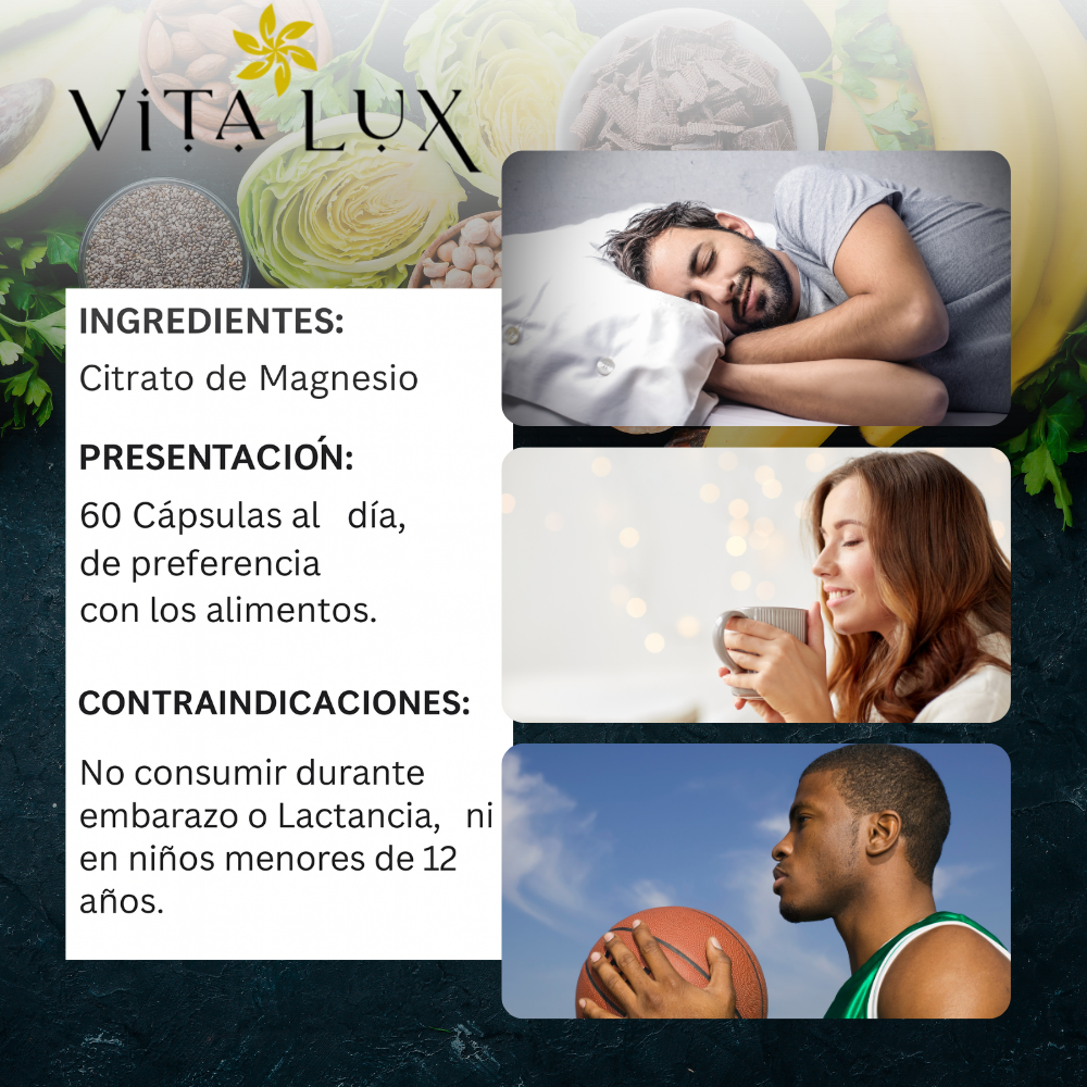 60 Cápsulas: Citrato de Magnesio – Sueño Profundo y Alivio de Estrés + 🎁 Guía “10 Hábitos que Reducen el Estrés y Devuelven la Energía” GRATIS + Envío Gratis
