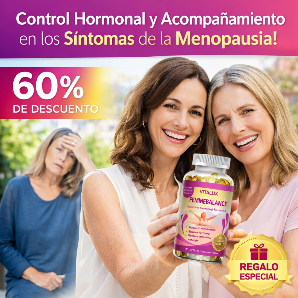 120 Caps FemmeBalance™ – para el Equilibrio Hormonal Femenino | Apoyo en Menopausia, Energía y Bienestar Emocional + 🎁 Guía “Menopausia Plena: Cómo Vivir esta Etapa con Energía, Calma y Equilibrio Hormonal” + Envío Gratis