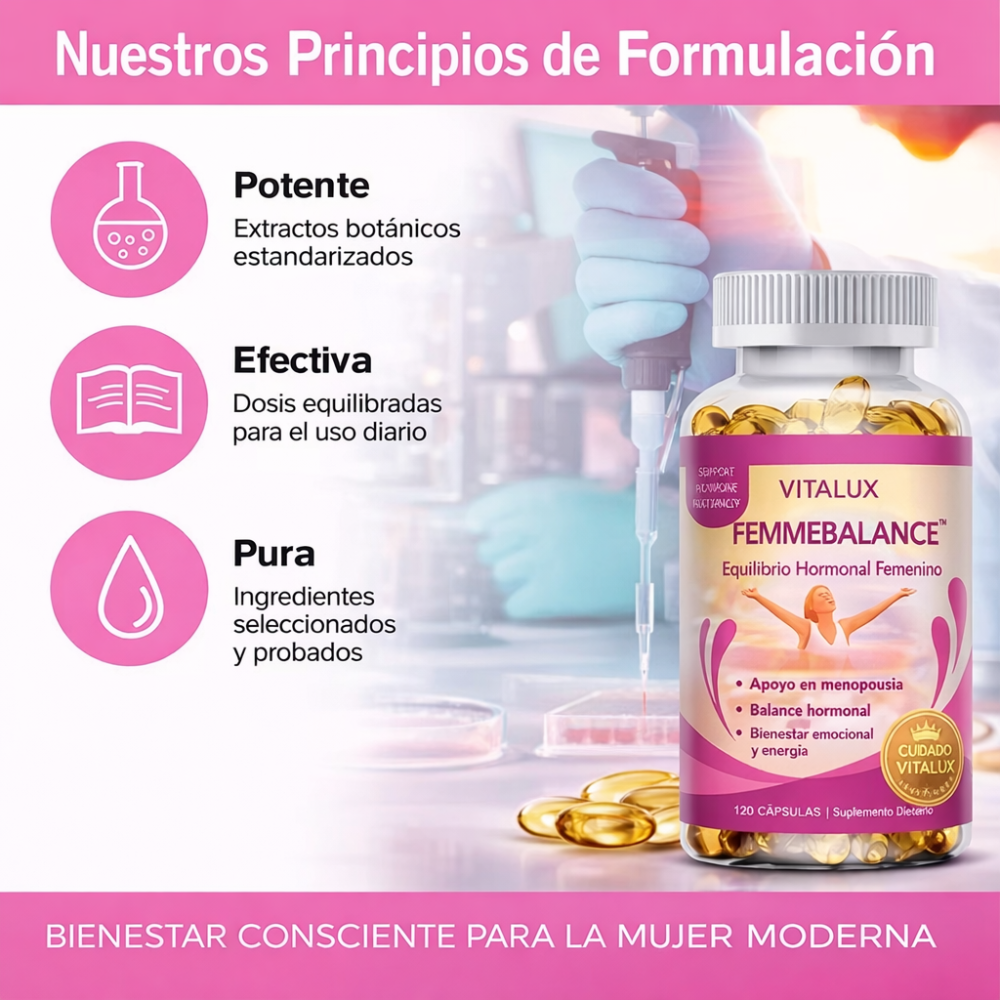 120 Caps FemmeBalance™ – para el Equilibrio Hormonal Femenino | Apoyo en Menopausia, Energía y Bienestar Emocional + 🎁 Guía “Menopausia Plena: Cómo Vivir esta Etapa con Energía, Calma y Equilibrio Hormonal” + Envío Gratis