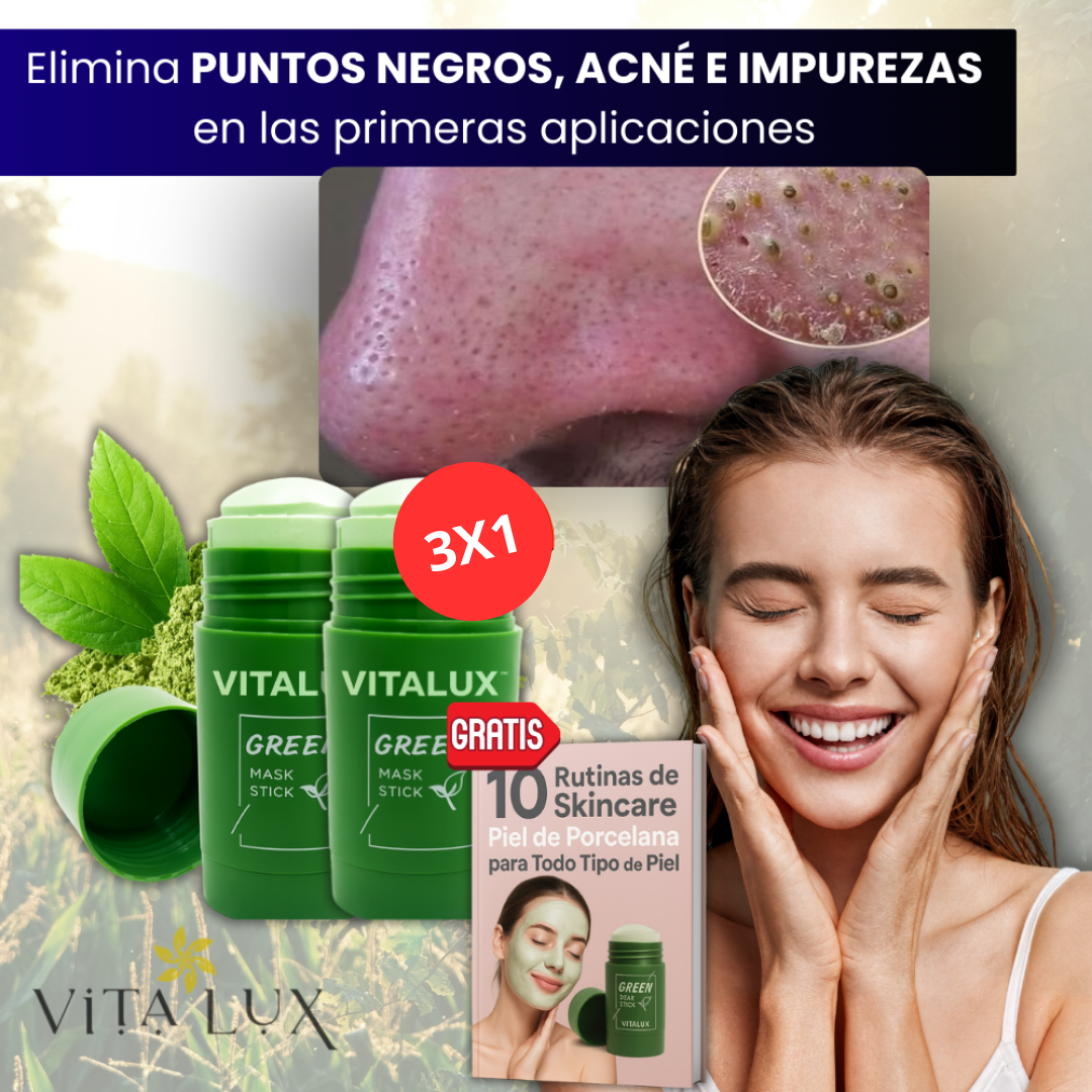 Pack 3x1 Green Mask Stick™ – Mascarilla Detox Anti-Impurezas | Limpia Poros, Reduce Acné y Controla Grasa + 🎁 Guía “10 Rutinas de Skincare Piel de Porcelana” + Envío Gratis