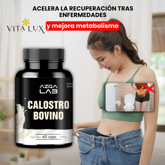 Calostro Bovino VitaluX™ Premium 60 Cápsulas | Defensas Fuertes, Energía y Metabolismo Saludable 🌱