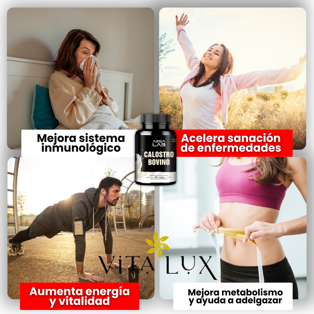 Calostro Bovino VitaluX™ Premium 60 Cápsulas | Defensas Fuertes, Energía y Metabolismo Saludable 🌱