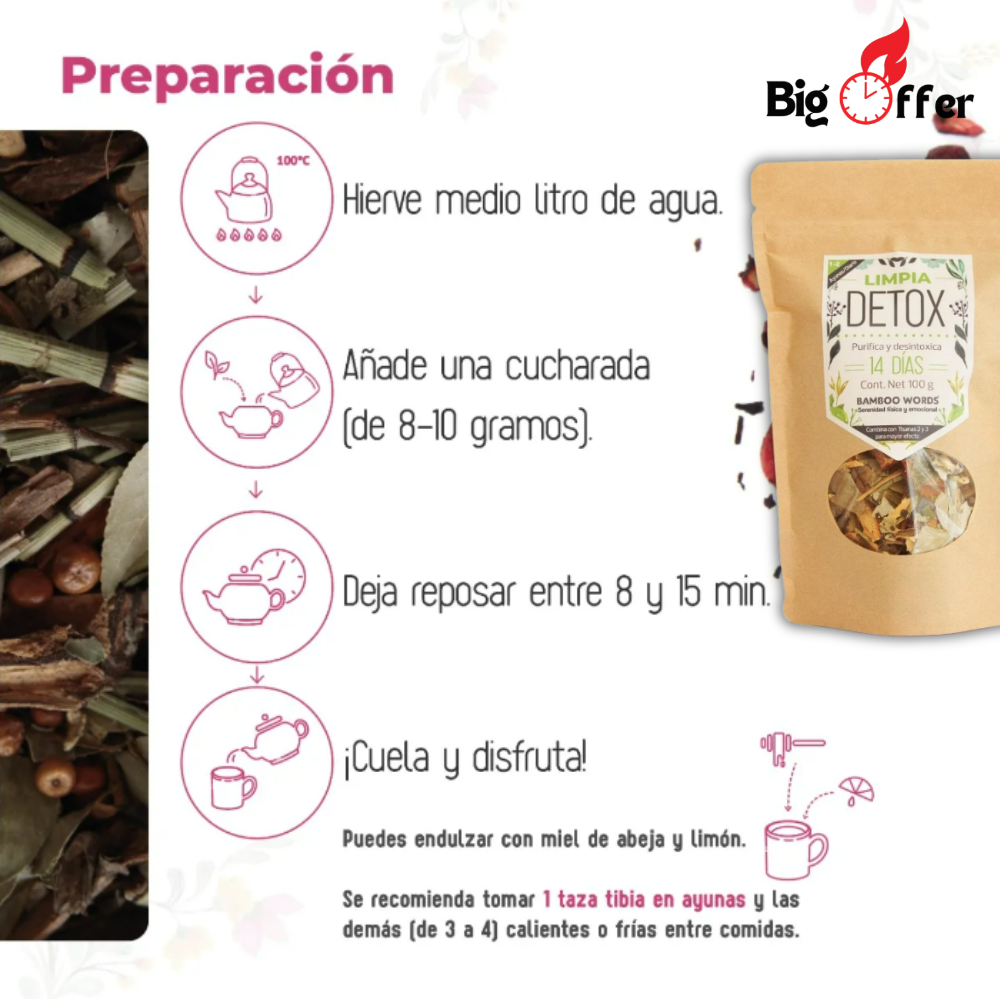 Té DetoxiZen™ – Tisana Natural de 14 Días | Limpia, Desinflama y Recupera tu Energía