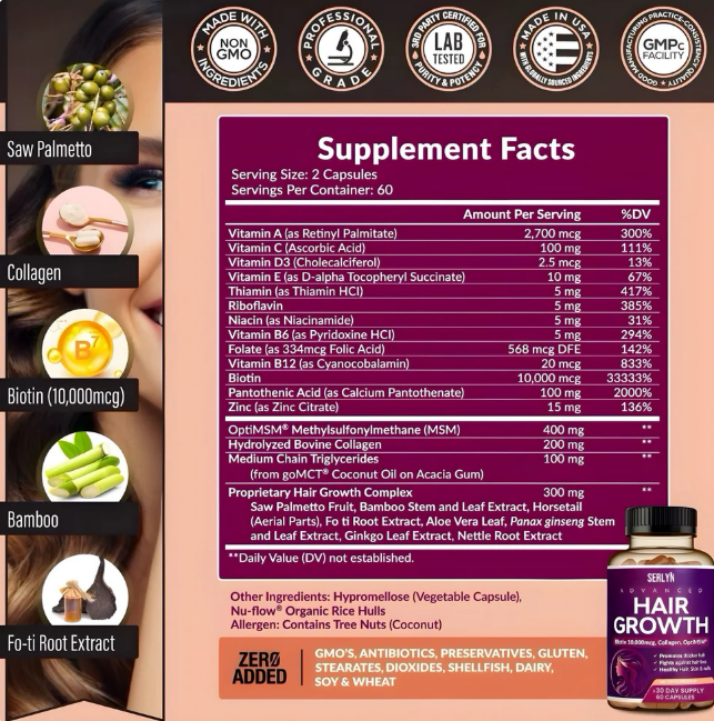 60 Caps Hair Growth™ – Revivir tu Cabello Desde la Raíz | Apoya el Crecimiento, la Fuerza y el Volumen Capilar + 🎁 “21 Secretos para Tener un Cabello de Artista de Hollywood” + Envío Gratis