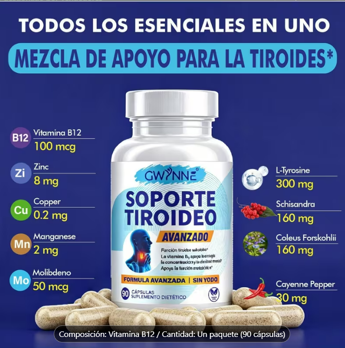 90 Caps Soporte Tiroideo™ – Apoyo para Metabolismo Lento, Cansancio y Bienestar Diario + 🎁 Guía 21 Recetas que Apoyan la Salud de la Tiroides+ Envío Gratis