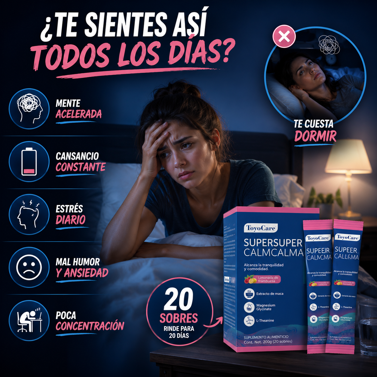 Pack 20 Sobres SuperCalma™ – L-Teanina y Magnesio | Relajación, Descanso y el Bienestar Mental | + 🎁 Guía Digital "21 Secretos para Dormir Profundamente y Despertar con Más Energía"+ Envío Gratis
