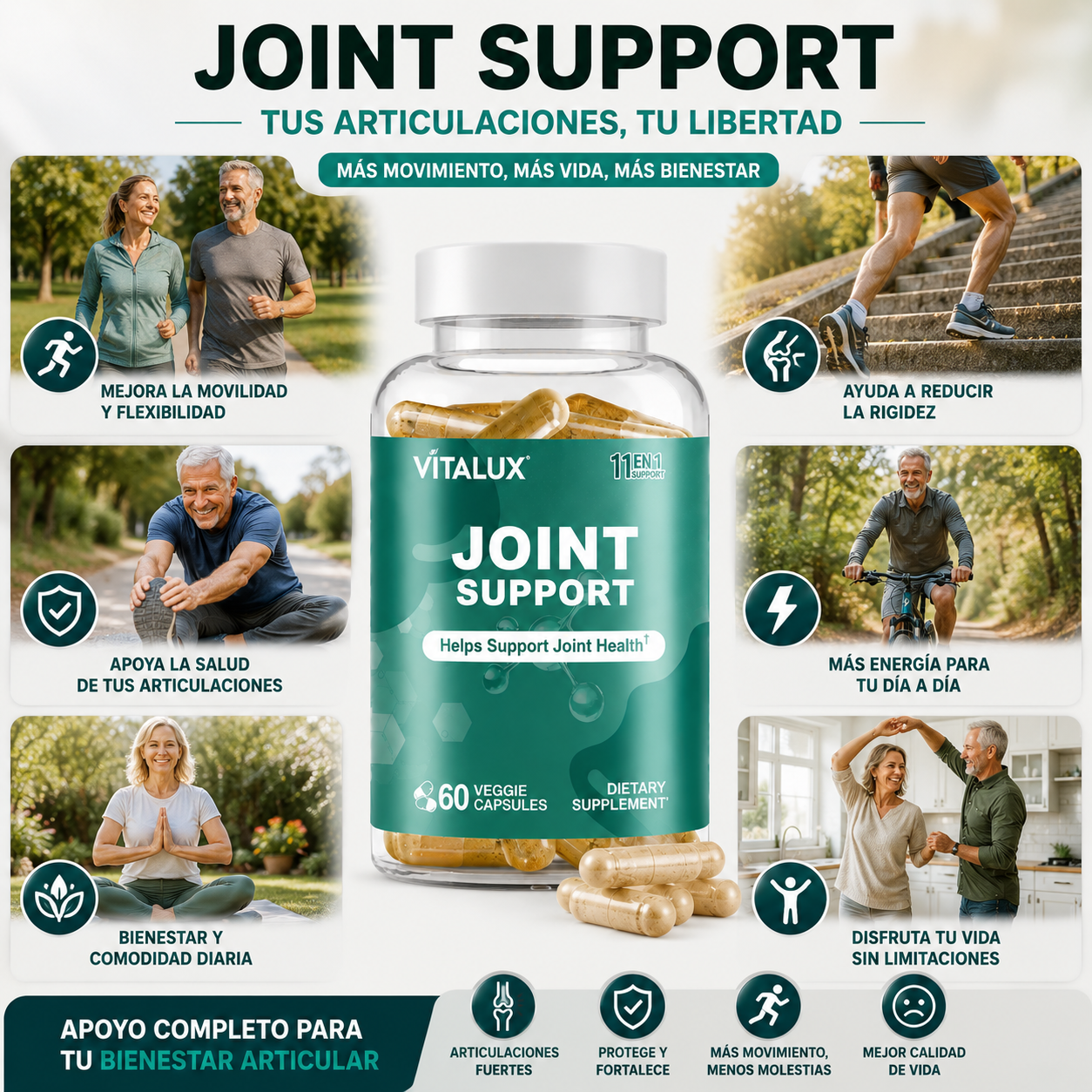 60 Caps JointSupport™ – Apoyo Articular para Recuperar Movimiento y Bienestar +🎁 Guía “7 Ejercicios para Recuperar Movilidad” + Envío Gratis