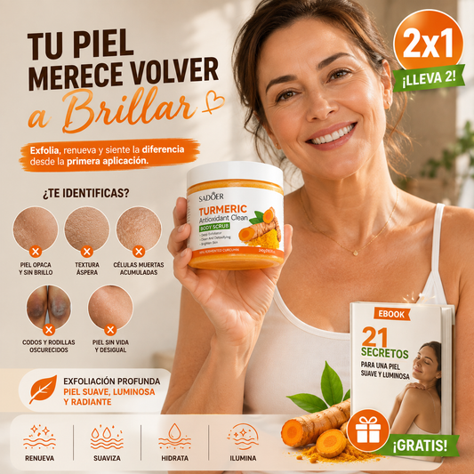 2x1 Turmeric Glow™ Exfoliante Corporal con Cúrcuma 240g | Piel de Porcelana + 🎁 Guía “21 Secretos para una Piel Suave y Luminosa” + Envío Gratis