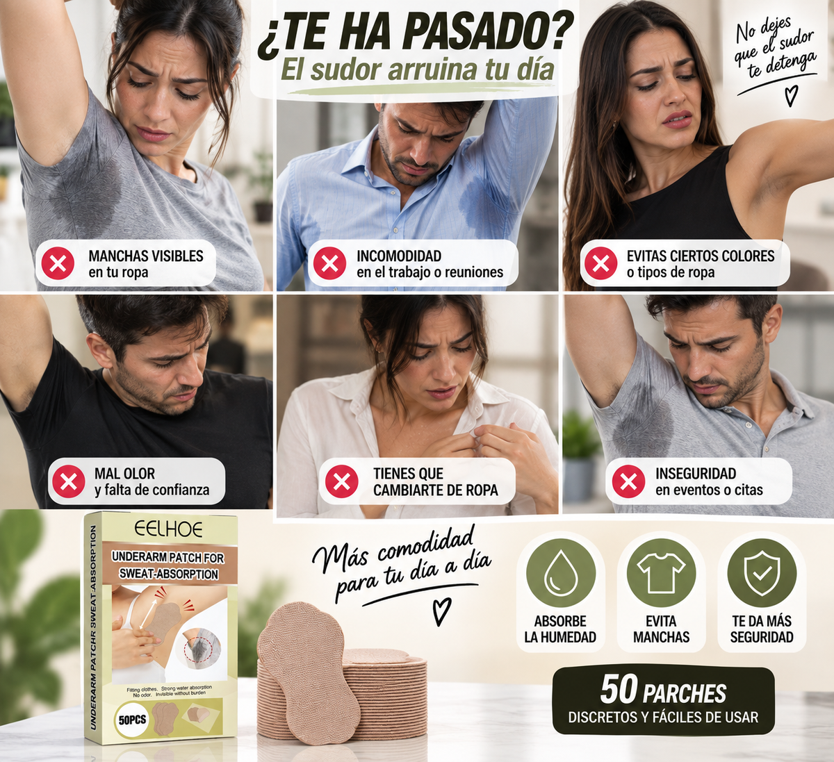 50 Parches Absorbentes para Axilas | Evita las Incómodas Manchas de Sudor en tu Ropa + 🎁 Guía “7 Trucos para Sentirte Fresca Todo el Día” + Envío Gratis