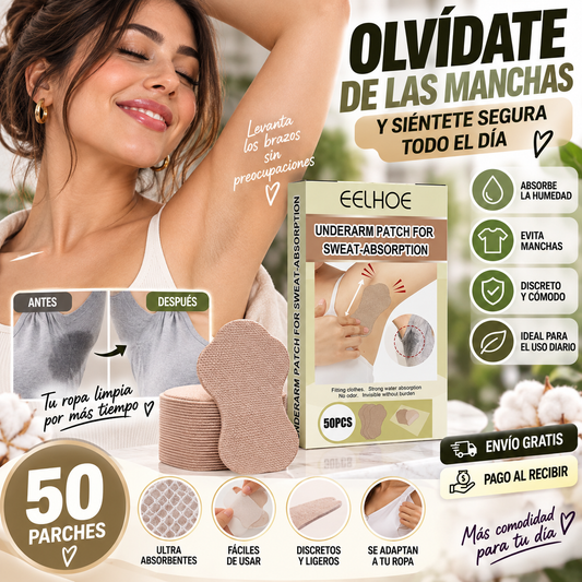 50 Parches Absorbentes para Axilas | Evita las Incómodas Manchas de Sudor en tu Ropa + 🎁 Guía “7 Trucos para Sentirte Fresca Todo el Día” + Envío Gratis
