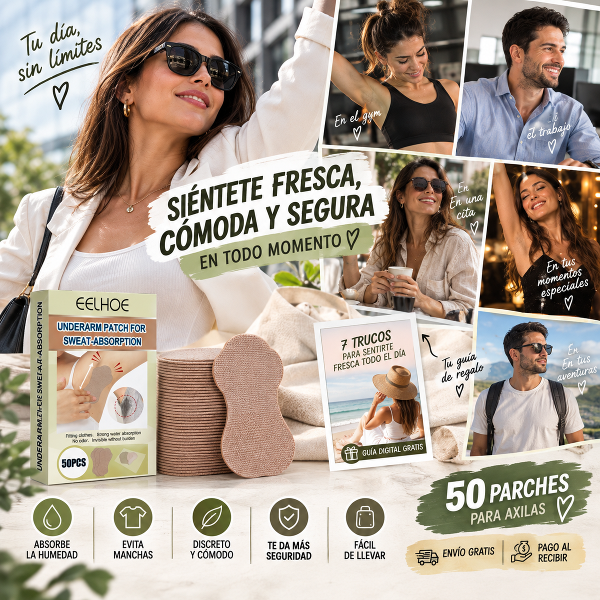 50 Parches Absorbentes para Axilas | Evita las Incómodas Manchas de Sudor en tu Ropa + 🎁 Guía “7 Trucos para Sentirte Fresca Todo el Día” + Envío Gratis