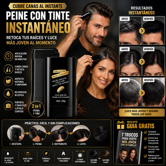 2X1 Peine GrayAway™ – Tinte Instantáneo para Cubrir Canas en Minutos + 🎁 Guía “7 Trucos para Verte Más Joven con tu Cabello” + Envío Gratis