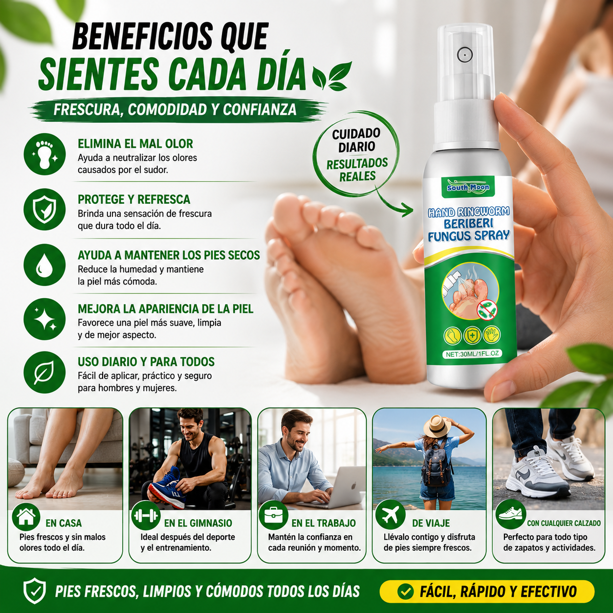 Pack x6 FootFresh™ Spray Purificante para el Cuidado Diario de los Pies | Ayuda a Combatir el Mal Olor, Refrescar y Mantener unos Pies con Mejor Apariencia + 🎁 Guía "21 Secretos para unos Pies Sanos" + Envío Gratis