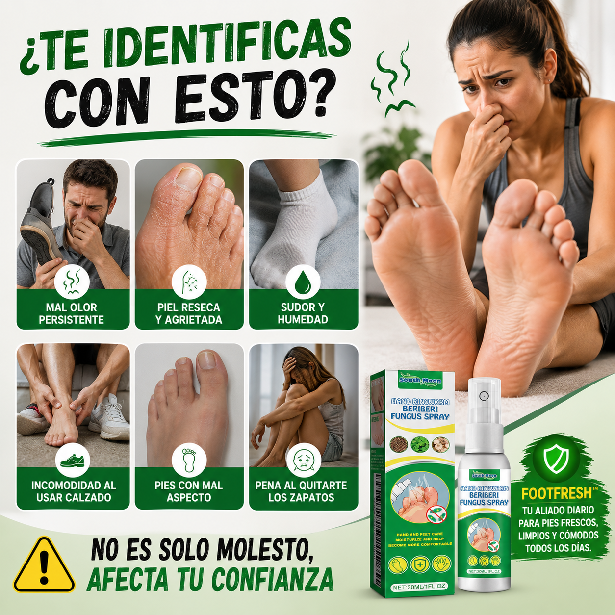 Pack x6 FootFresh™ Spray Purificante para el Cuidado Diario de los Pies | Ayuda a Combatir el Mal Olor, Refrescar y Mantener unos Pies con Mejor Apariencia + 🎁 Guía "21 Secretos para unos Pies Sanos" + Envío Gratis