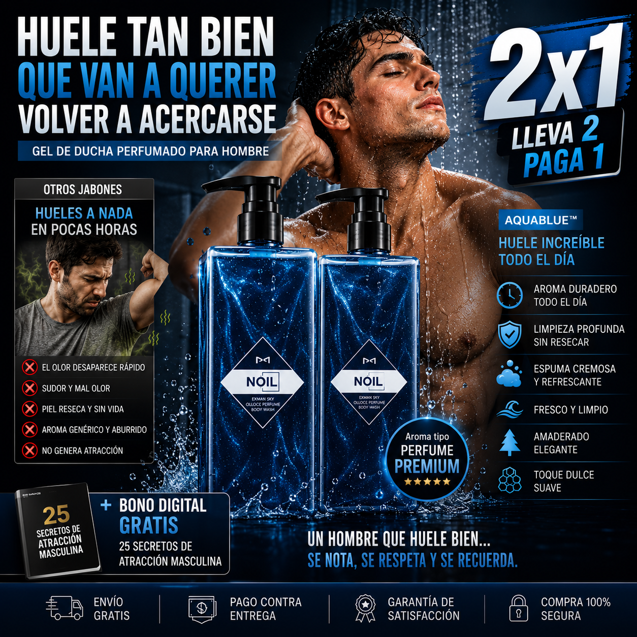 2x1 AquaBlue™ – Gel de Ducha Perfumado para Hombre + 🎁 “25 Secretos de Atracción Masculina” + Envío Gratis