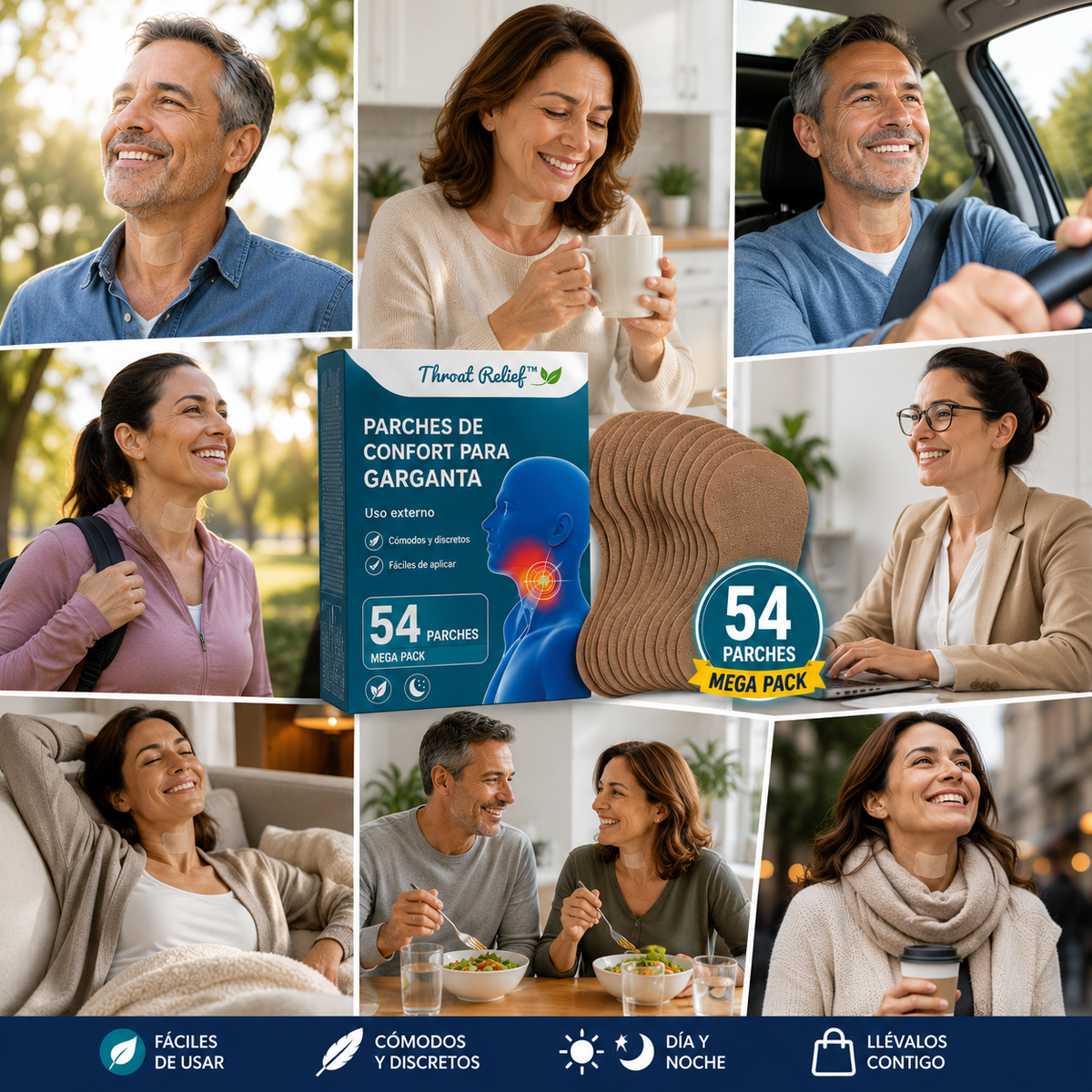 Pack 54 Parches Throat Relief™ para Dolor, Garganta Irritada, Tos y Ronquera + 🎁 “5 Remedios Caseros para Cuidar tu Garganta” GRATIS + Envío Gratis