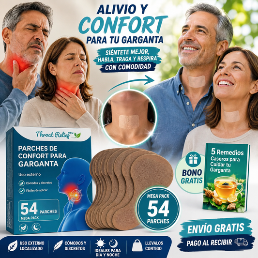 Pack 54 Parches Throat Relief™ para Dolor, Garganta Irritada, Tos y Ronquera + 🎁 “5 Remedios Caseros para Cuidar tu Garganta” GRATIS + Envío Gratis