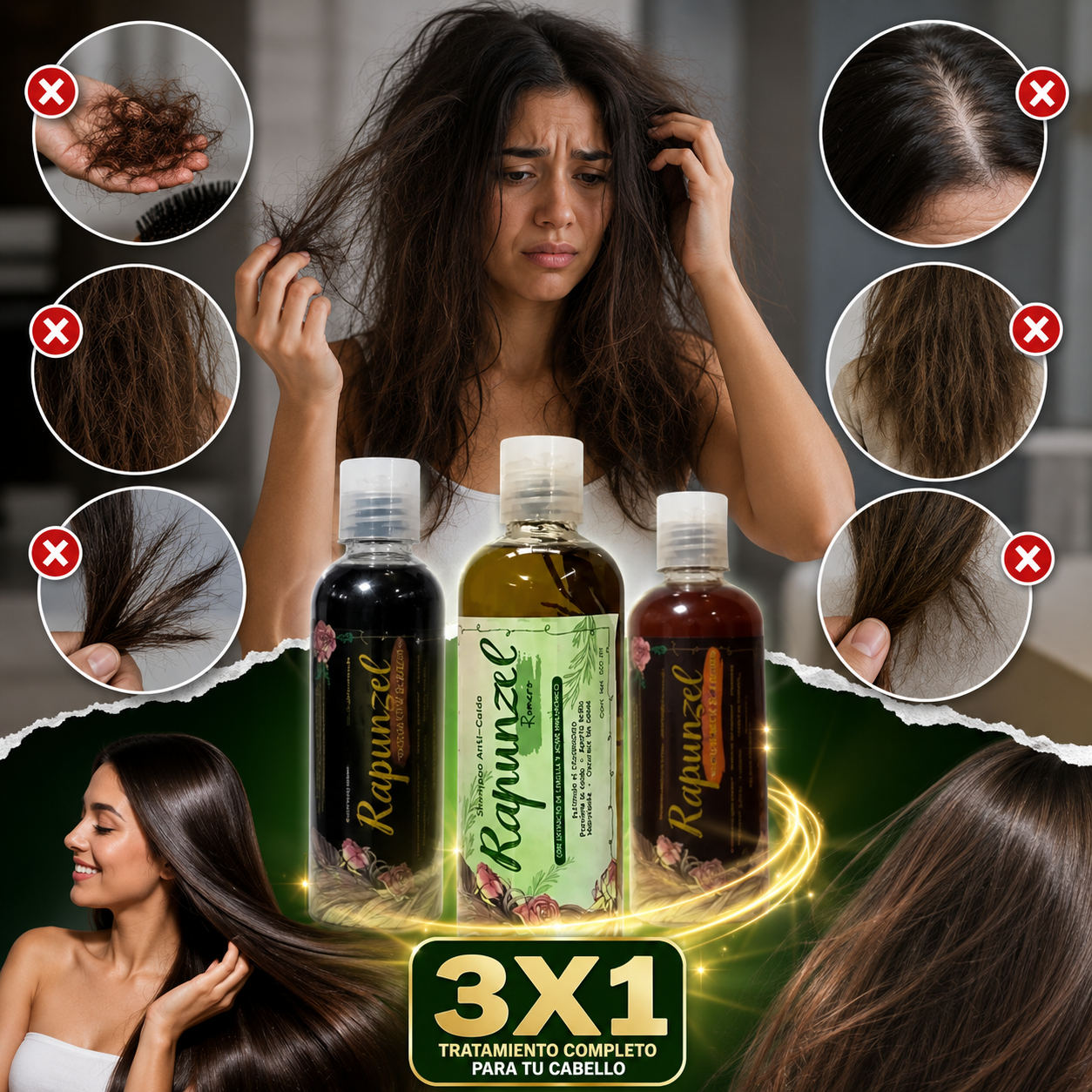 Rapunzel™ 3x1 – Shampoo Artesanal de Romero para Crecimiento y Anti Caída + 🎁 “25 Secretos para Tener un Cabello de Actriz de Hollywood” + Envío Gratis