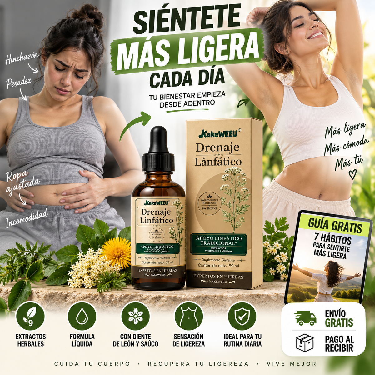 Gotas de Drenaje Linfático Para Eliminar la Pesadez + 🎁 “7 Hábitos para Sentirte Más Ligera” + Envío Gratis