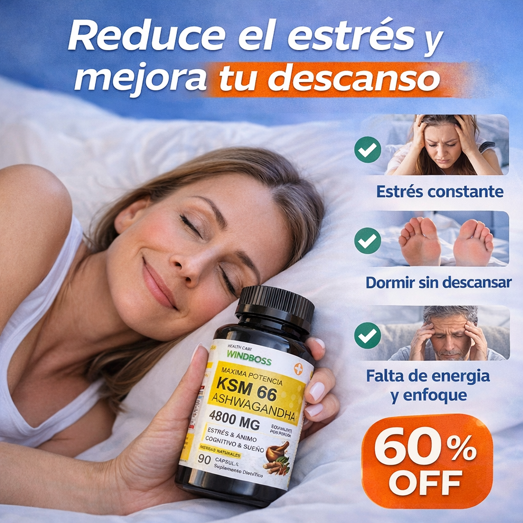 90 Caps KSM-66 Ashwagandha 4800mg – Reduce el Estrés y Mejora tu Descanso | Energía y Enfoque Sin Ansiedad + 🎁 Rutina Nocturna Antiestrés GRATIS + Envío Gratis