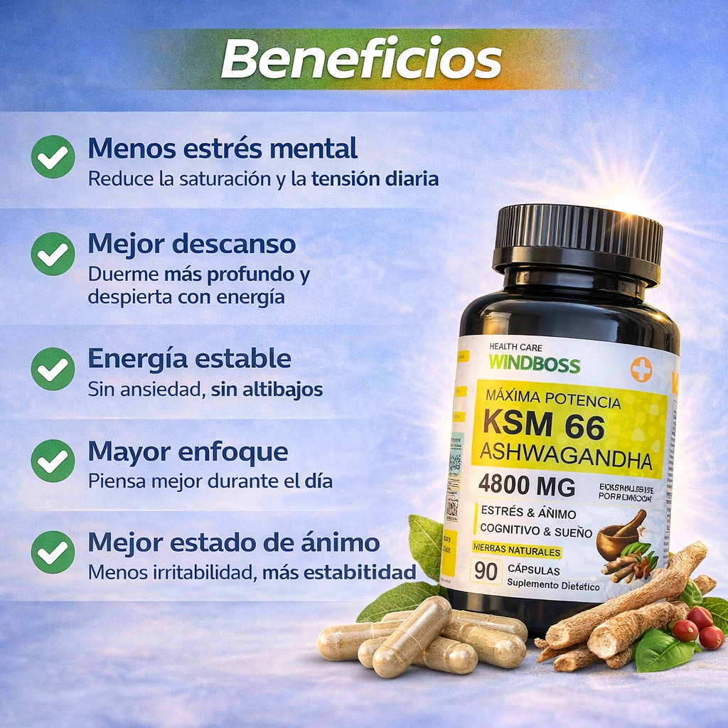 90 Caps KSM-66 Ashwagandha 4800mg – Reduce el Estrés y Mejora tu Descanso | Energía y Enfoque Sin Ansiedad + 🎁 Rutina Nocturna Antiestrés GRATIS + Envío Gratis