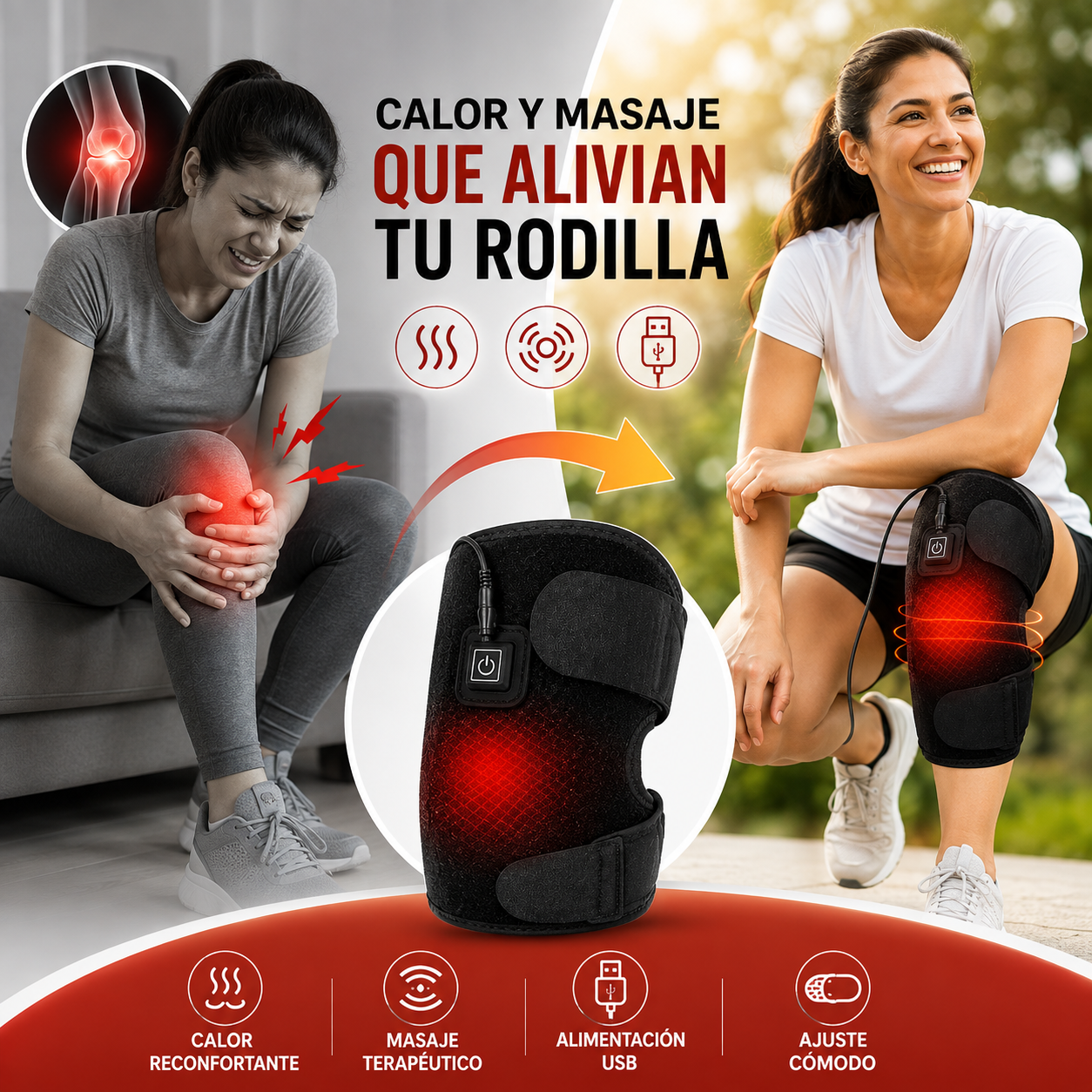 ThermoKnee™ 2 en 1 Rodillera Inteligente con Calor y Masaje | Alivio para el Dolor Intenso + 🎁 Guía "21 Ejercicios para Cuidar tus Rodillas"+ Envío Gratis