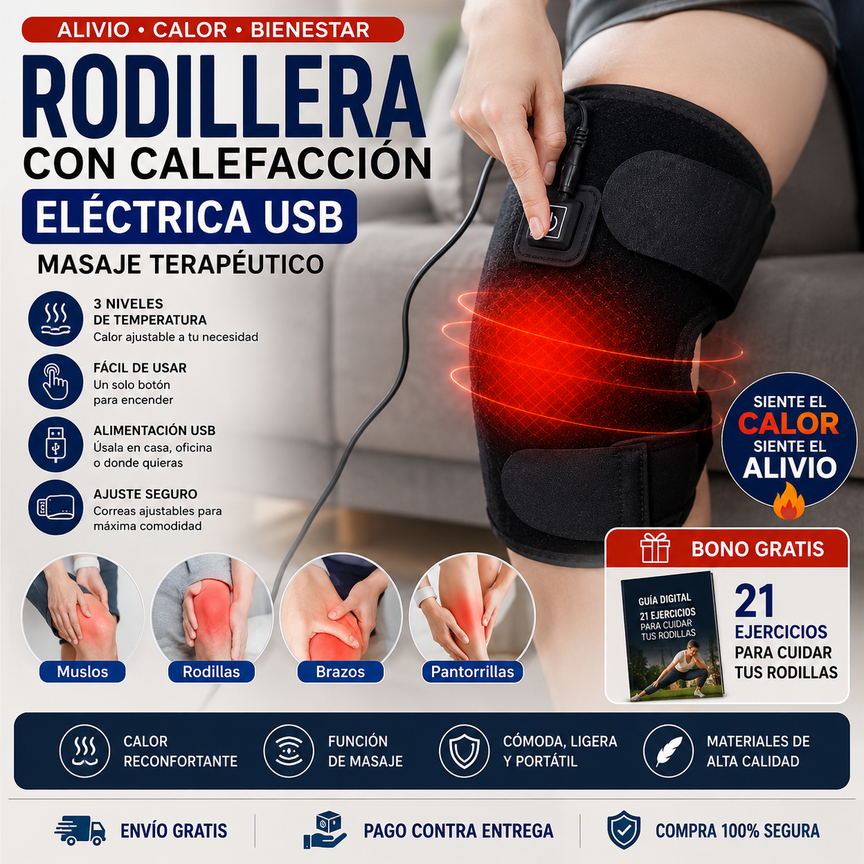 ThermoKnee™ 2 en 1 Rodillera Inteligente con Calor y Masaje | Alivio para el Dolor Intenso + 🎁 Guía "21 Ejercicios para Cuidar tus Rodillas"+ Envío Gratis
