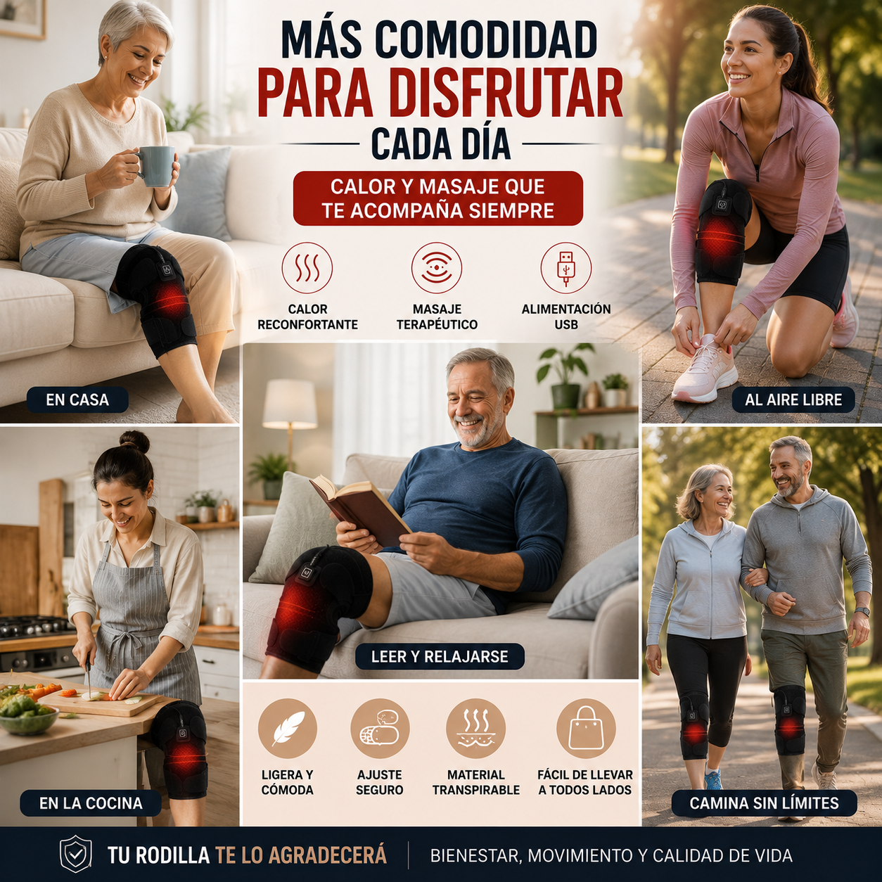ThermoKnee™ 2 en 1 Rodillera Inteligente con Calor y Masaje | Alivio para el Dolor Intenso + 🎁 Guía "21 Ejercicios para Cuidar tus Rodillas"+ Envío Gratis