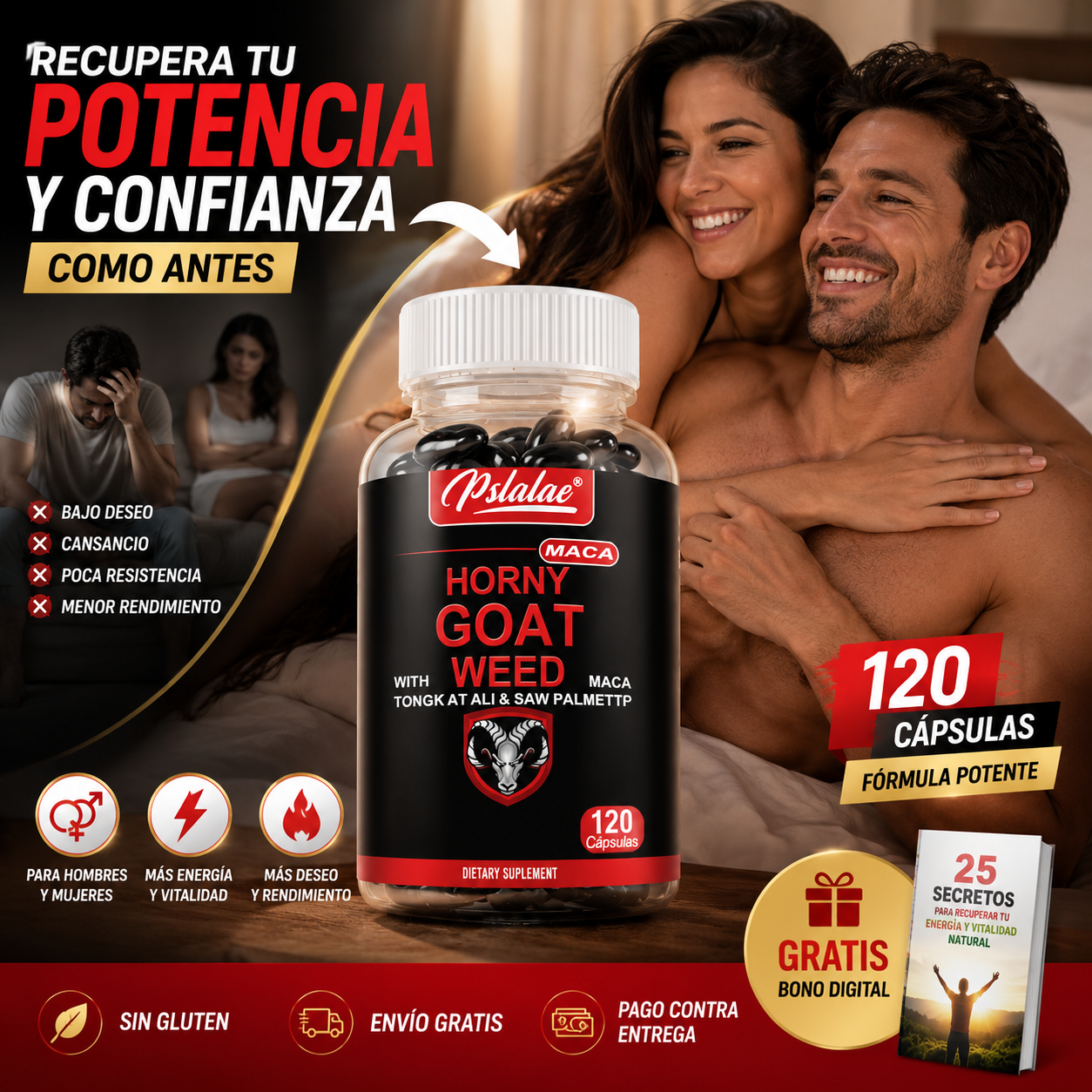 120 Cáps Horny Goat Weed™ –  para Hombres y Mujeres | Apoyo para Vitalidad, Deseo y Rendimiento | + 🎁 "25 Secretos para Recuperar tu Energía y Vitalidad Natural"+ Envío Gratis