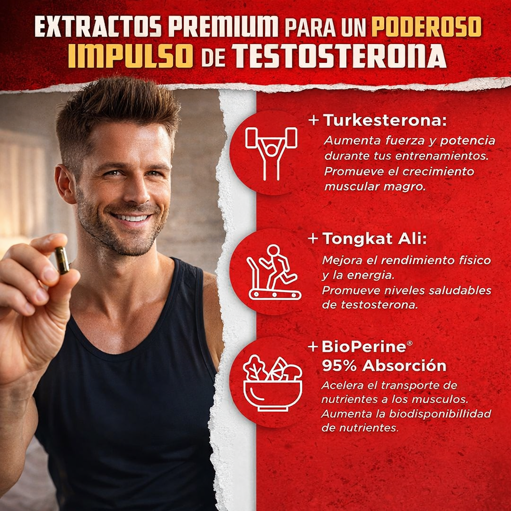 120 Caps Turkesterone Max™ – Potenciador Natural de Energía Masculina | Más Fuerza, Resistencia y Vitalidad + 🎁 Guía “Recupera tu Energía Masculina"+ Envío Gratis