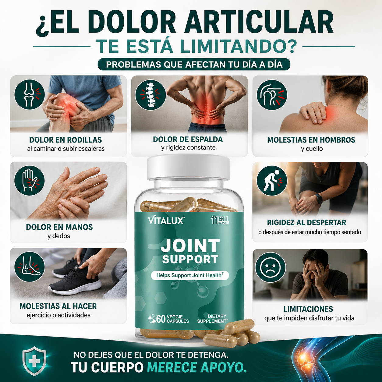 60 Caps JointSupport™ – Apoyo Articular para Recuperar Movimiento y Bienestar +🎁 Guía “7 Ejercicios para Recuperar Movilidad” + Envío Gratis