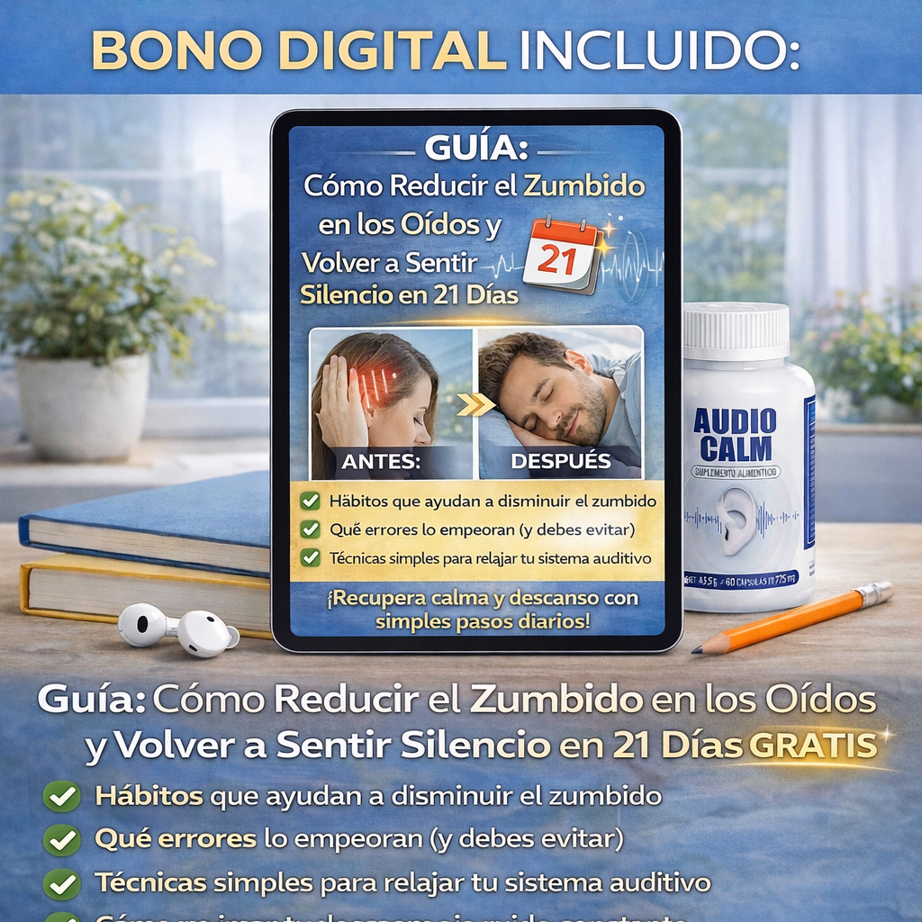 60 Caps AudioCalm™ – Apoyo Natural para el Zumbido en los Oídos | Mayor Tranquilidad y Bienestar Diario + 🎁 Guía “Cómo Reducir el Zumbido y Recuperar tu Calma” + Envío Gratis