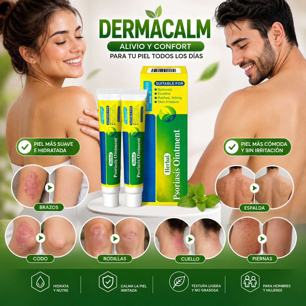 Pack 2x1 DermaCalm™ Para Aliviar Psoriarsis | Ayuda a Aliviar la Sensación de Comezón, Enrojecimiento e Irritación + 🎁 Guía “21 Hábitos para Cuidar tu Piel Todos los Días” + Envío Gratis
