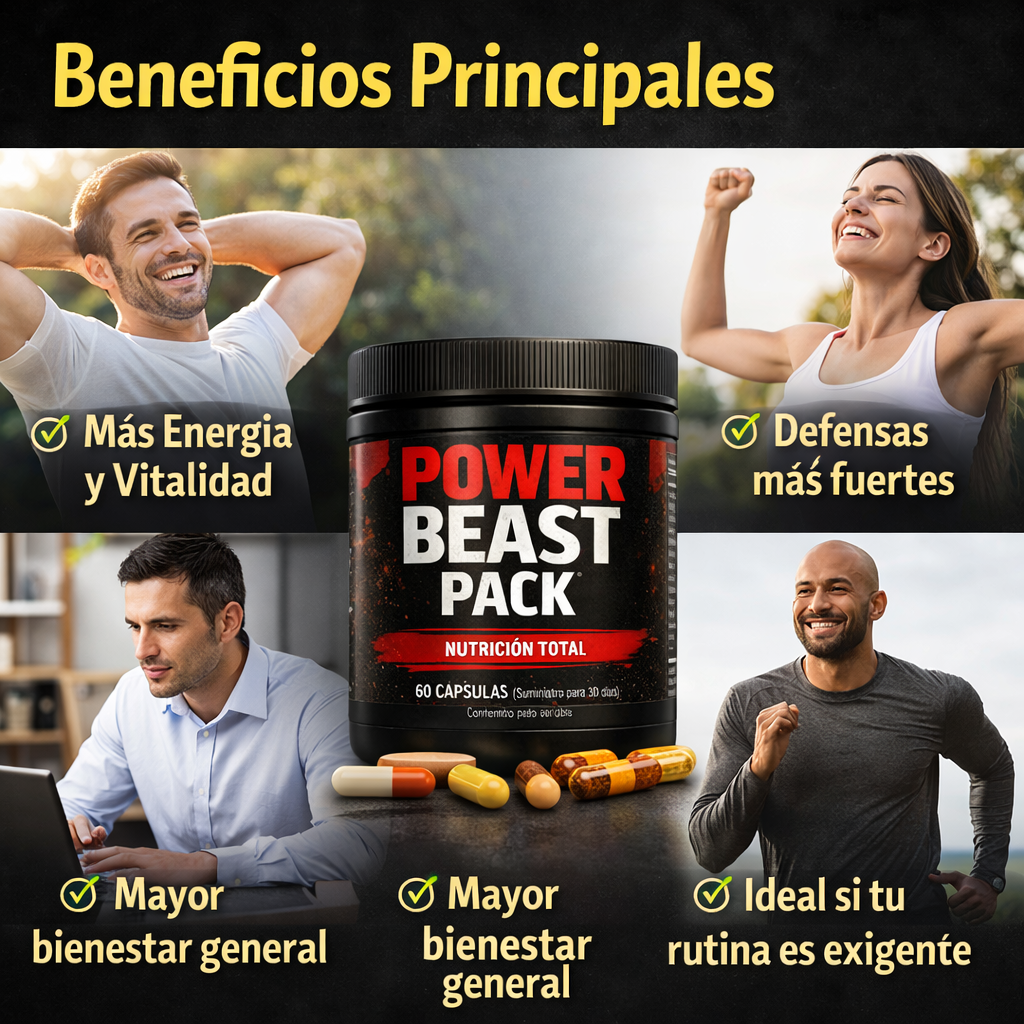 60 Caps Power Beast Pack™ – Blindaje Diario para tu Cuerpo | Multivitamínico Premium + 🎁 Guía: Cómo Blindar tu Cuerpo en 7 Días + Envío Gratis