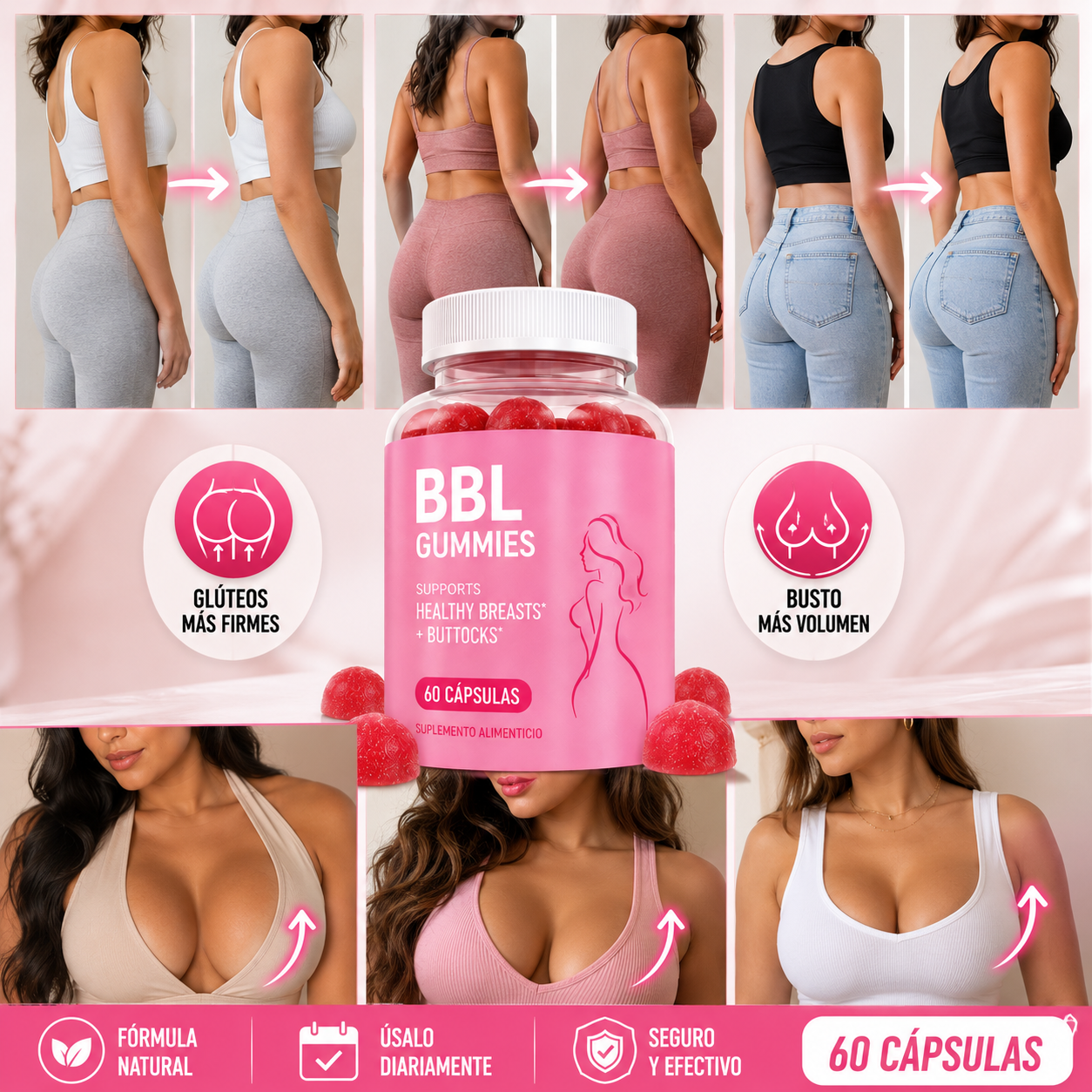 60 Caps CurvyBloom™ – Gomitas para una Figura Más Curvilínea y Femenina + 🎁 “25 Secretos para Verte Más Curvilínea y Femenina” + Envío Gratis