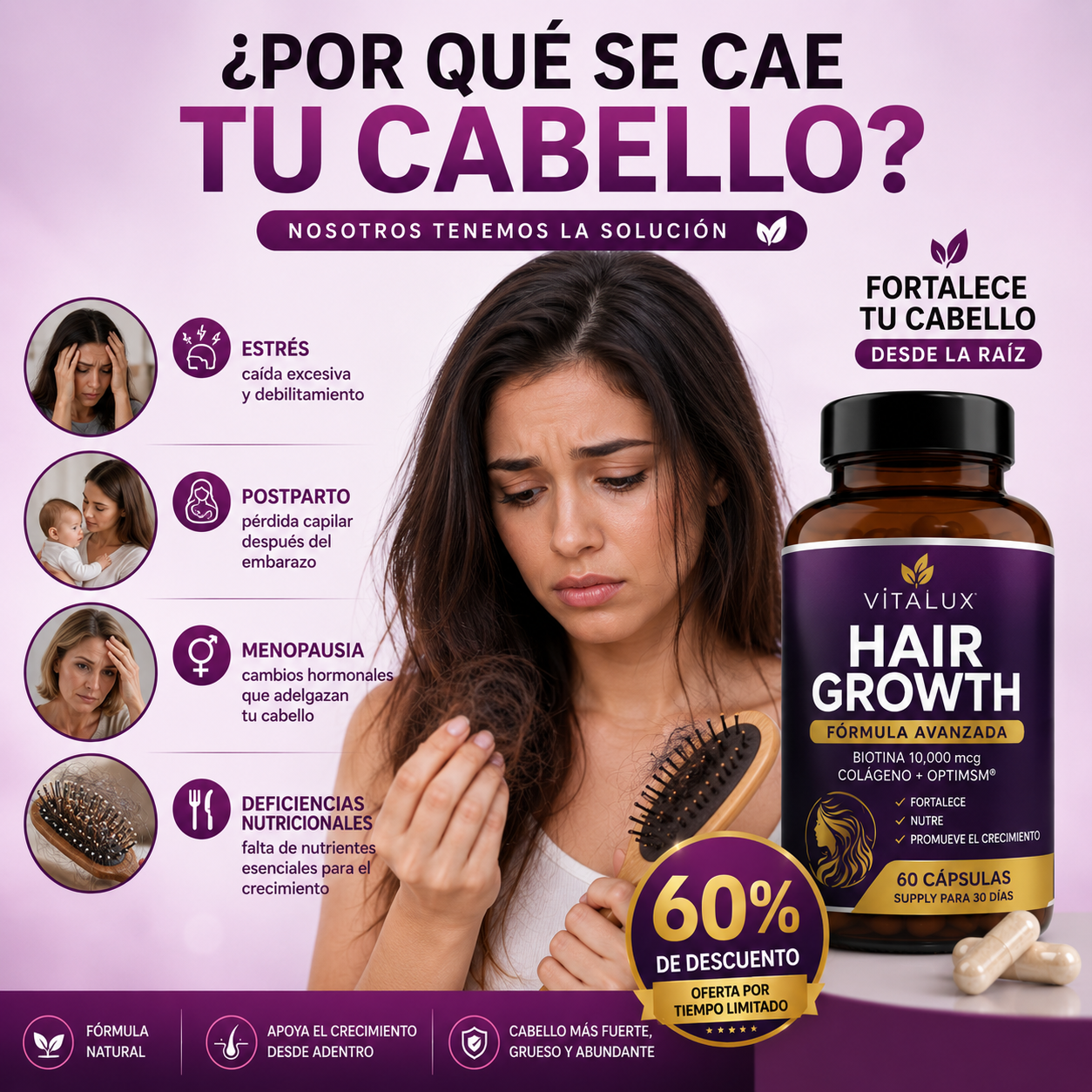 60 Caps Hair Growth™ – Revivir tu Cabello Desde la Raíz | Apoya el Crecimiento, la Fuerza y el Volumen Capilar + 🎁 “21 Secretos para Tener un Cabello de Artista de Hollywood” + Envío Gratis