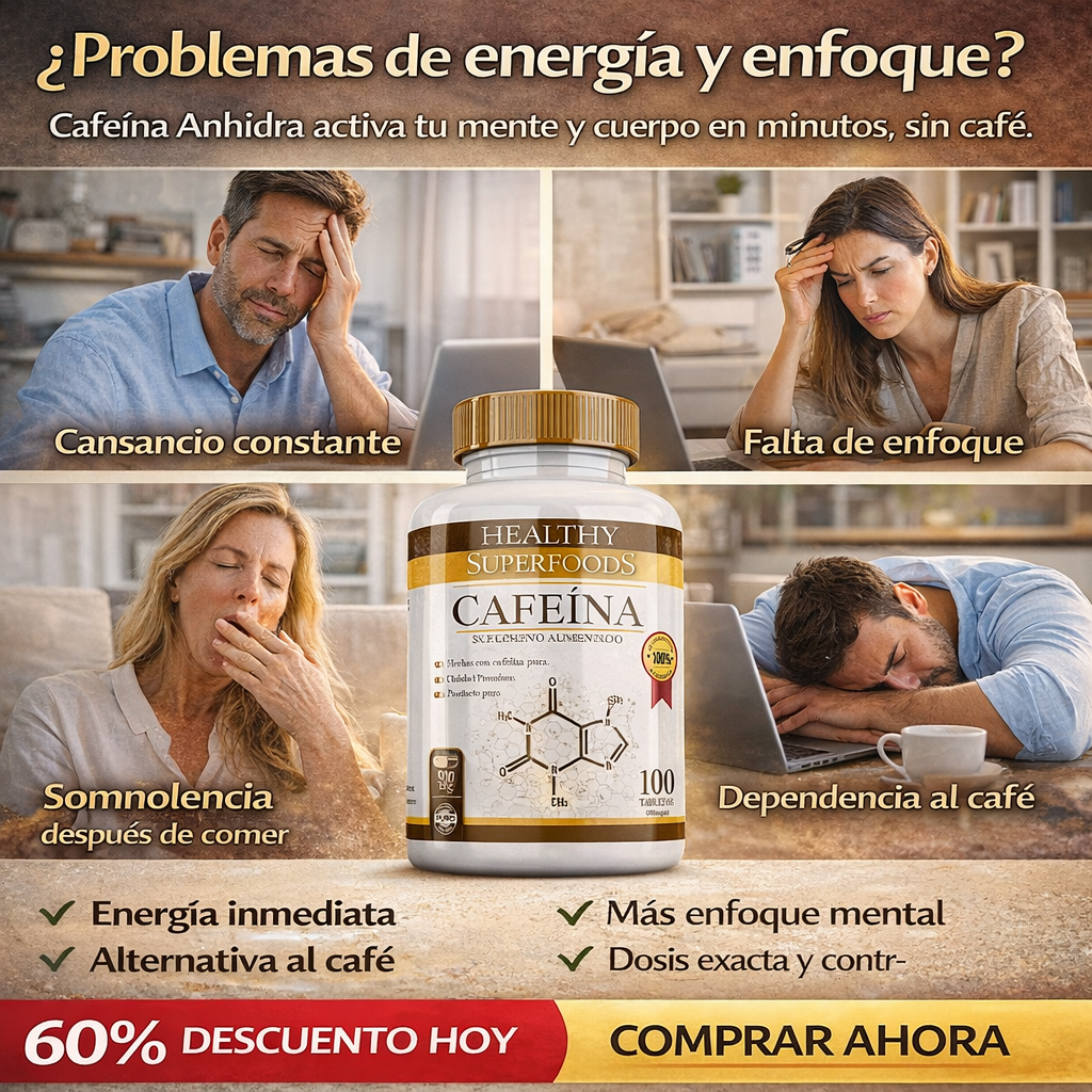 60 Caps Energy Rush – Cafeína | Energía y Enfoque al Instante | Sin Café, Sin Azúcar, Sin Bajones | + 🎁 Plan 21 Días de Recuperación de Energía + Envío Gratis