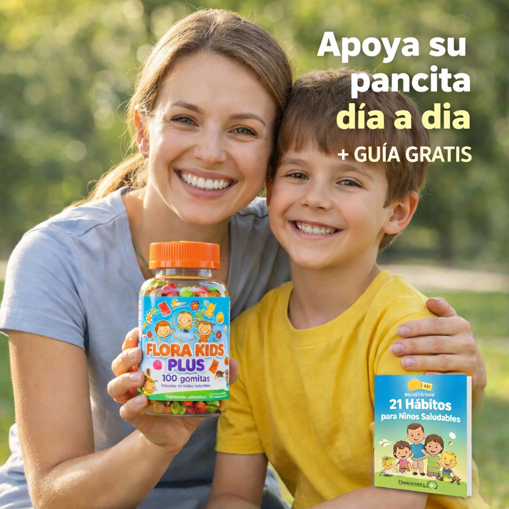 100 Caps Flora Kids Plus™ – Probióticos + Prebióticos para Niños | Apoyo Digestivo Suave y Pancita Equilibrada | 100 Gomitas + 🎁 Guía Digital “21 Hábitos para Niños Saludables” + Envío Gratis