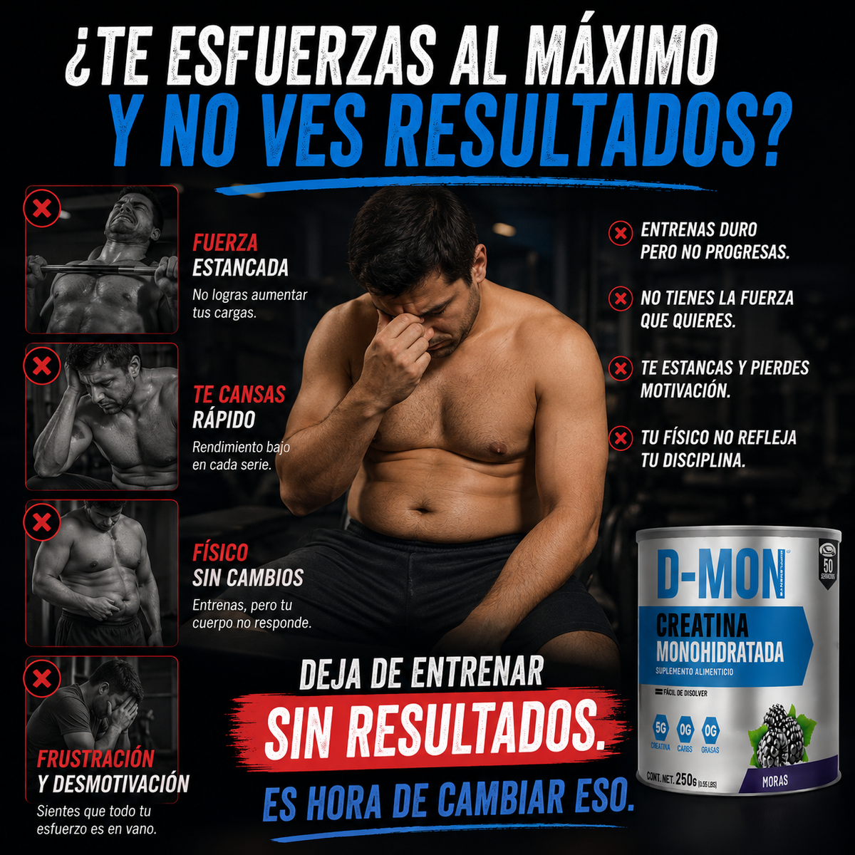 Creatina D-MON | Más Fuerza y Rendimiento para tus Entrenamientos + 🎁 “5 Rutinas Modo Bestia para ABS y Brazos”+ Envío Gratis