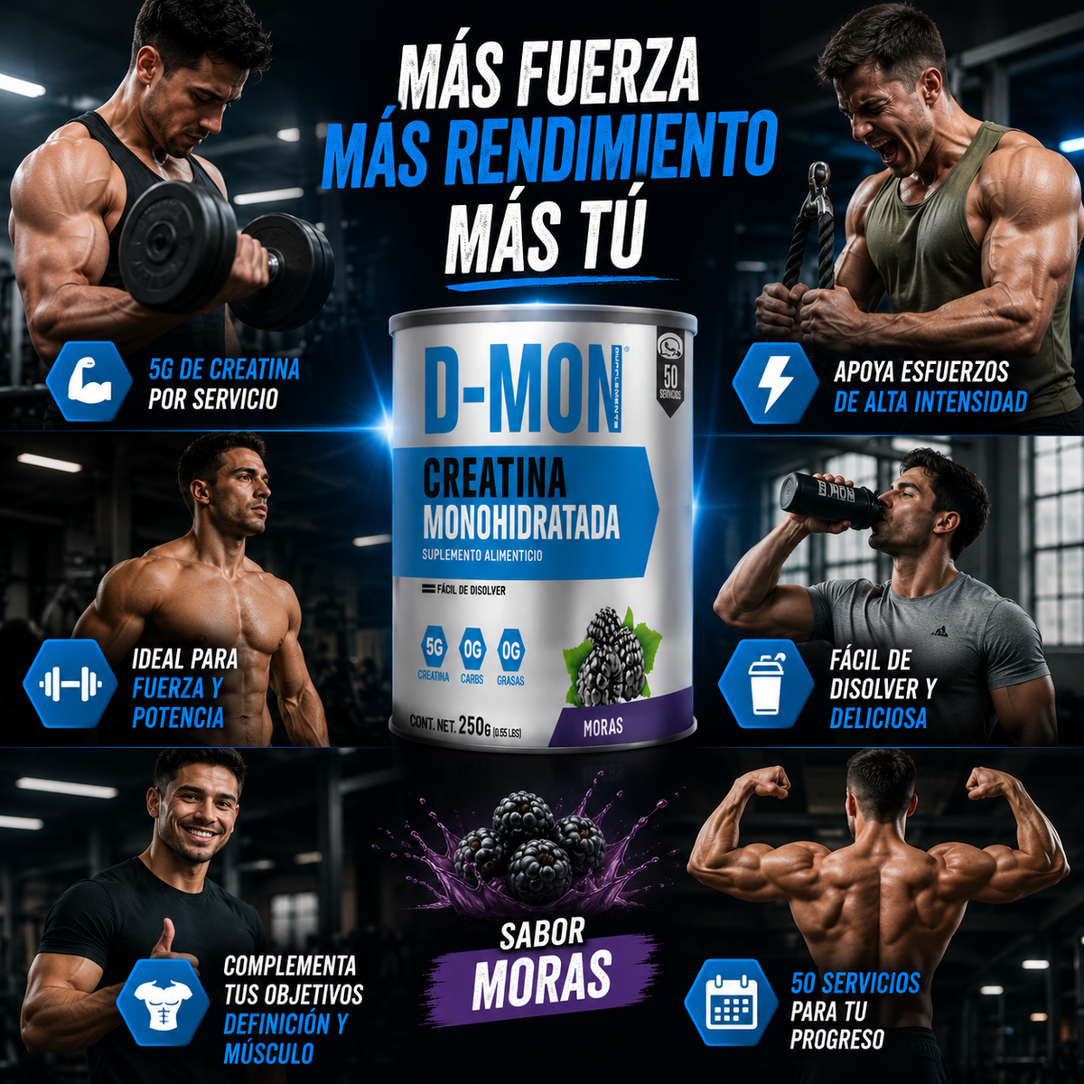 Creatina D-MON | Más Fuerza y Rendimiento para tus Entrenamientos + 🎁 “5 Rutinas Modo Bestia para ABS y Brazos”+ Envío Gratis